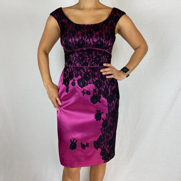 Kay Unger Dresses & Skirts - Kay Unger Fuschia Black Lace Cocktail Dress